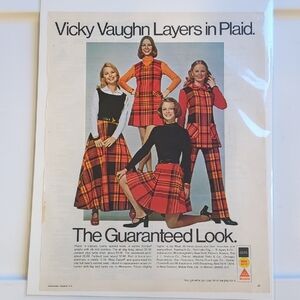Vintage 1972 Seventeen Magazine Ad Monsanto Vicky Vaughn Plaid Dresses Retro 70s